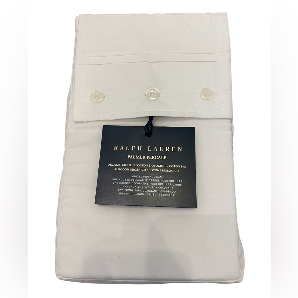 Ralph Lauren European Sham Palmer Percale 26x26 Tux White 100% Organic Cotton